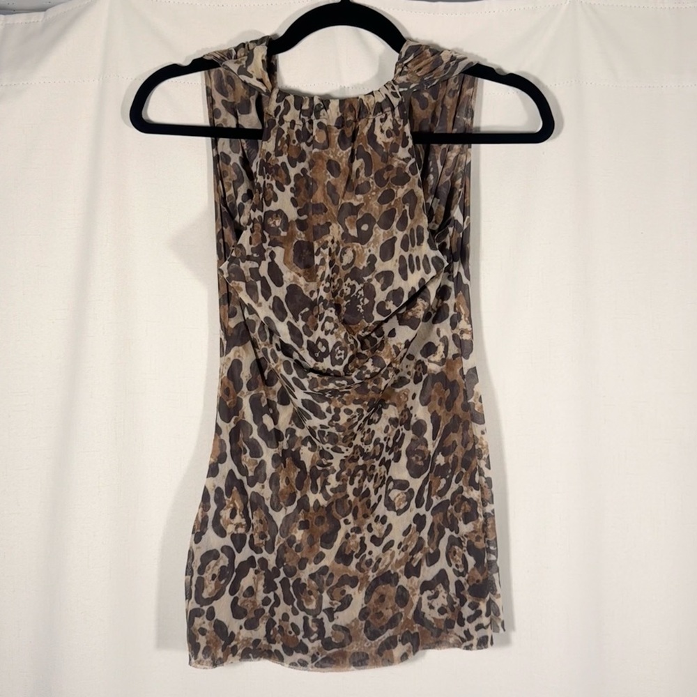 Sweet Pea Leopard Print Sheer Mesh Cowl Neck Top - Picture 2 of 5